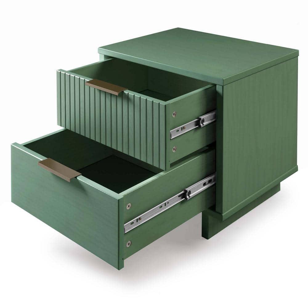 Manhattan Comfort Set of 2 Granville 2 Drawer Nightstands Sage Green: Modern Design, Soft Close, Metal Handles