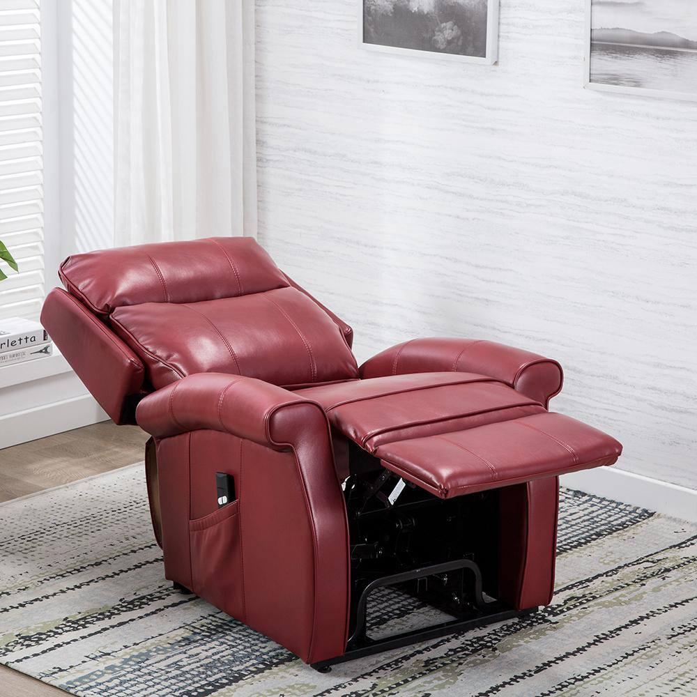 Comfort Pointe Lehman Power Recliner Chair Red: Upholstered Faux Leather, Multi-Position Lift, Remote Control