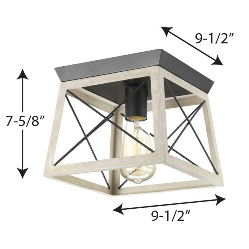 Progress Lighting Briarwood 1-Light Flush Mount, Graphite Finish, Faux-Painted Wood Enclosure
