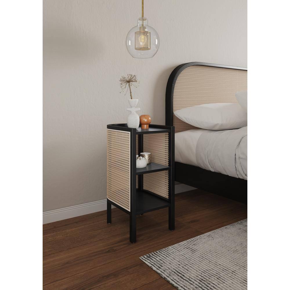 Versailles End Table Black/Natural - Manhattan Comfort: Half Moon Design, Fixed Shelf, Ash Material