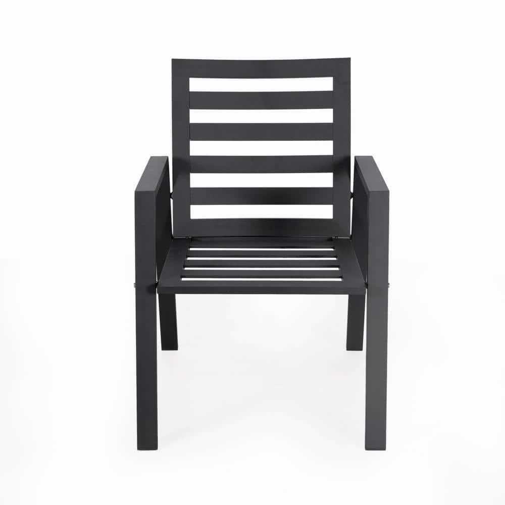 Chelsea Modern Patio Black Dining Armchair with Removable Cushions in Aluminum by LeisureMod