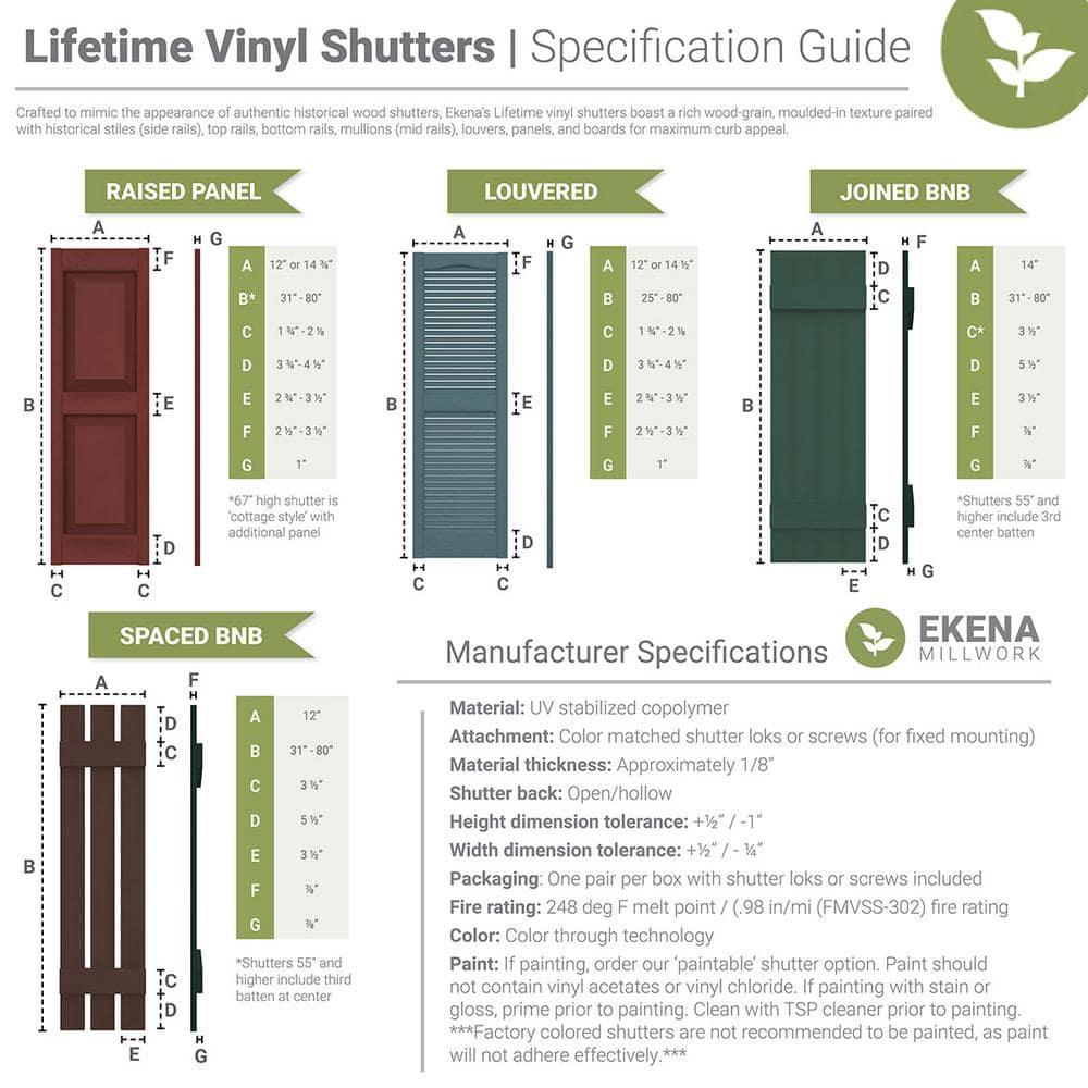14 1/2"W x 37"H Lifetime Vinyl, TailorMade Two Equal Panels, Raised Panel Shutters, Clay