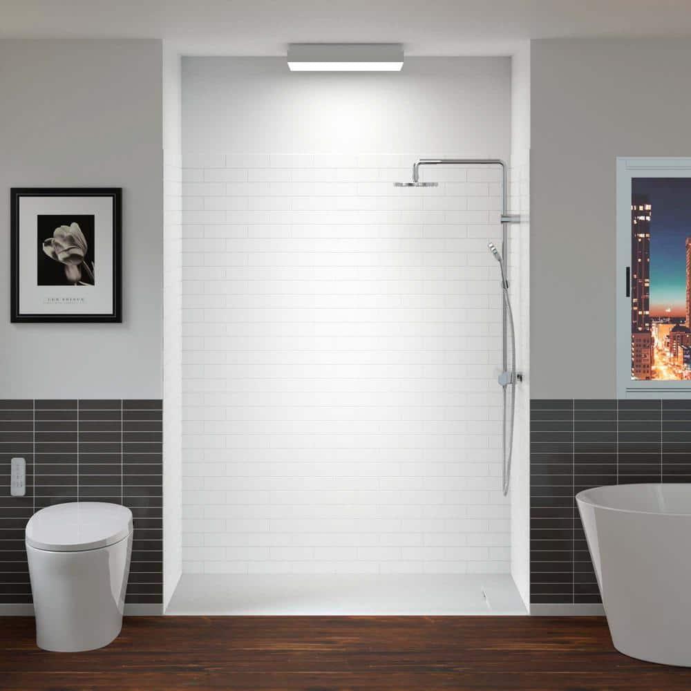 WoodBridge SWP603675-1-SU-H+SUS-WH-6036 60'' W 75'' H Framed Rectangle Shower Stall