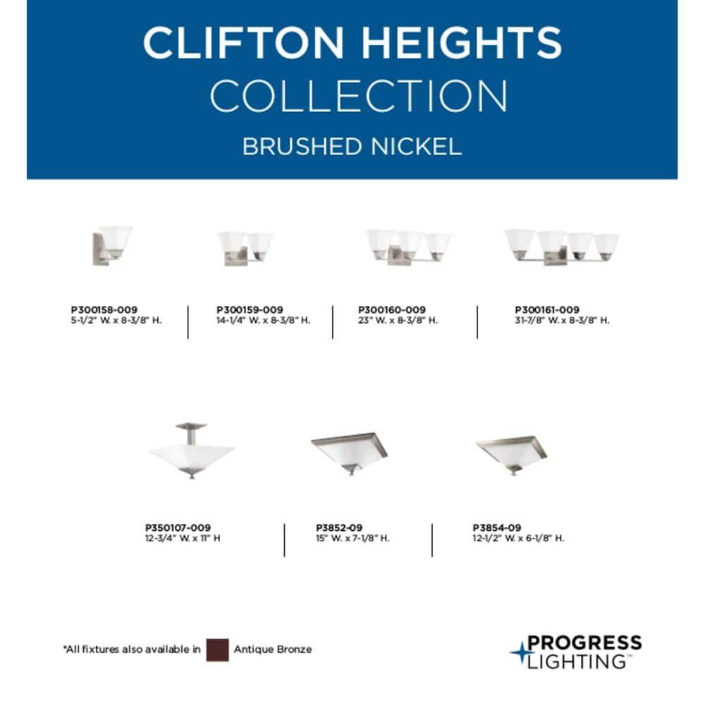 Progress Lighting, Clifton Heights, 4-Light Bath Vanity Fixture, Brushed Nickel, Etched Glass Shades