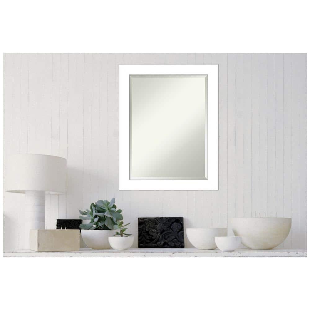 22" x 28" Wedge Framed Bathroom Vanity Wall Mirror White - Amanti Art: Modern, Satin Finish, No Assembly Required