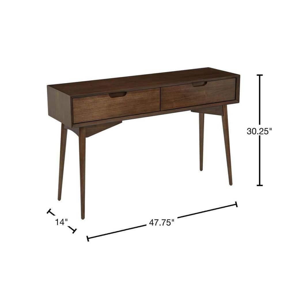 OSP Home Furnishings Copenhagen Console Table Walnut: 47.75" Wide, 2 Drawers, Wood Frame & Surface