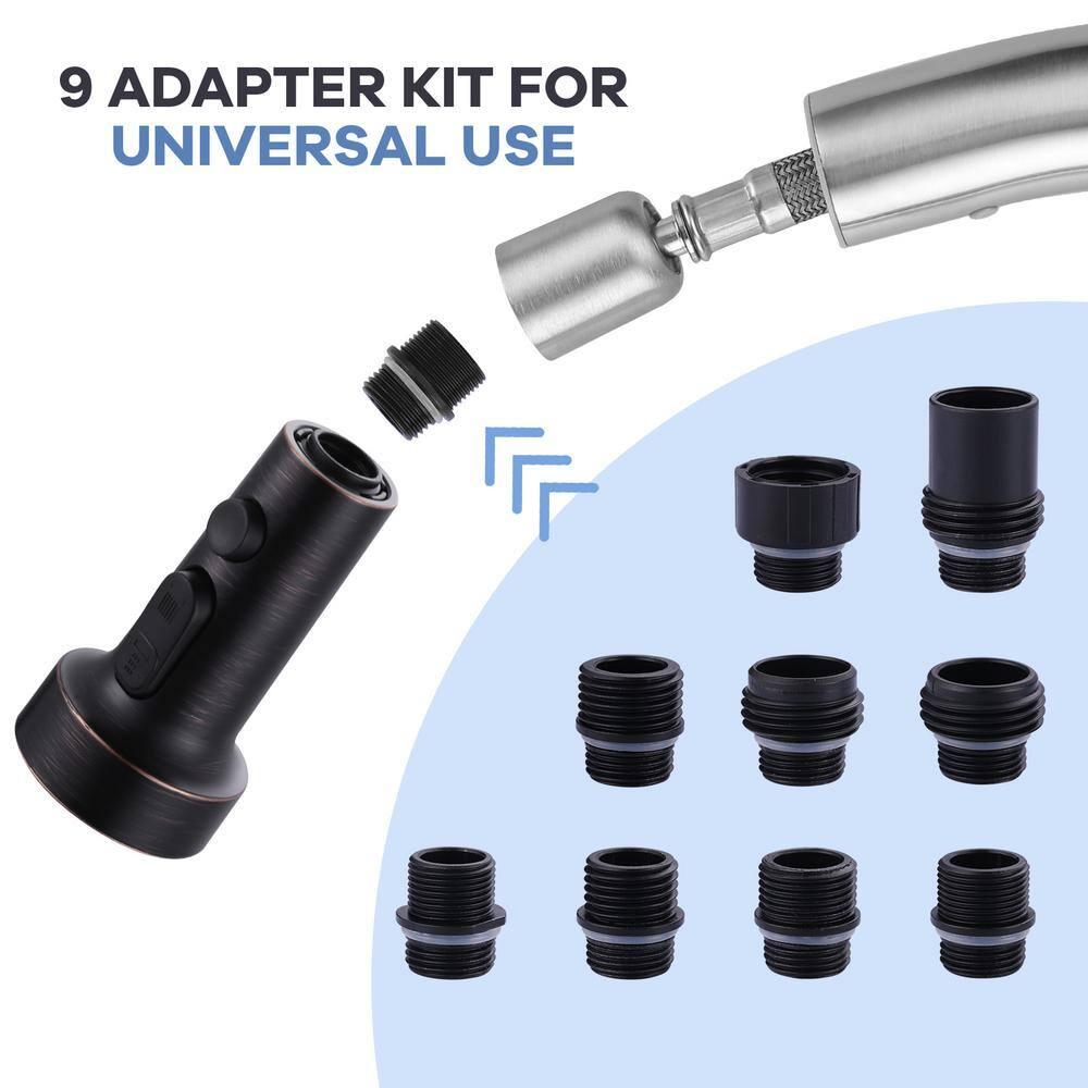 3 Function Kitchen Faucets Head Replacement with 9-Adapters in Oil Rubbed Bronze