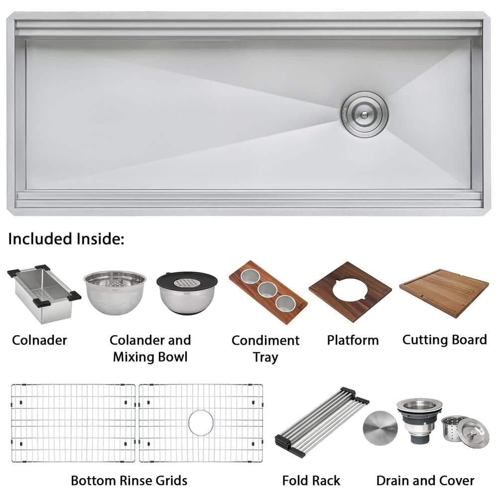 Ruvati RVH8333 Ruvati 45-inch Workstation Two-Tiered Ledge Kitchen Sink Undermount 16 Gauge Stainless Steel
