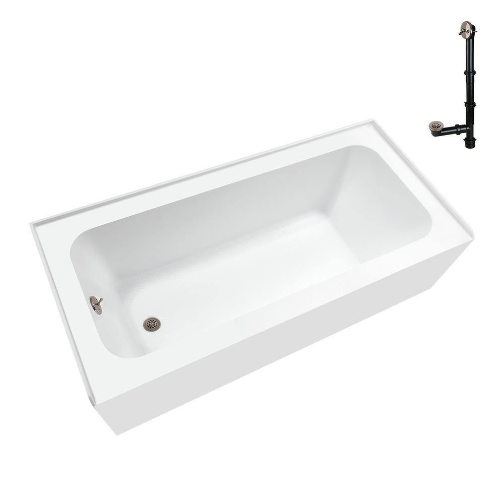 Streamline 60 in. x 30 in. Acrylic Left-Hand Drain Alcove Bathtub in Glossy White With External Drain