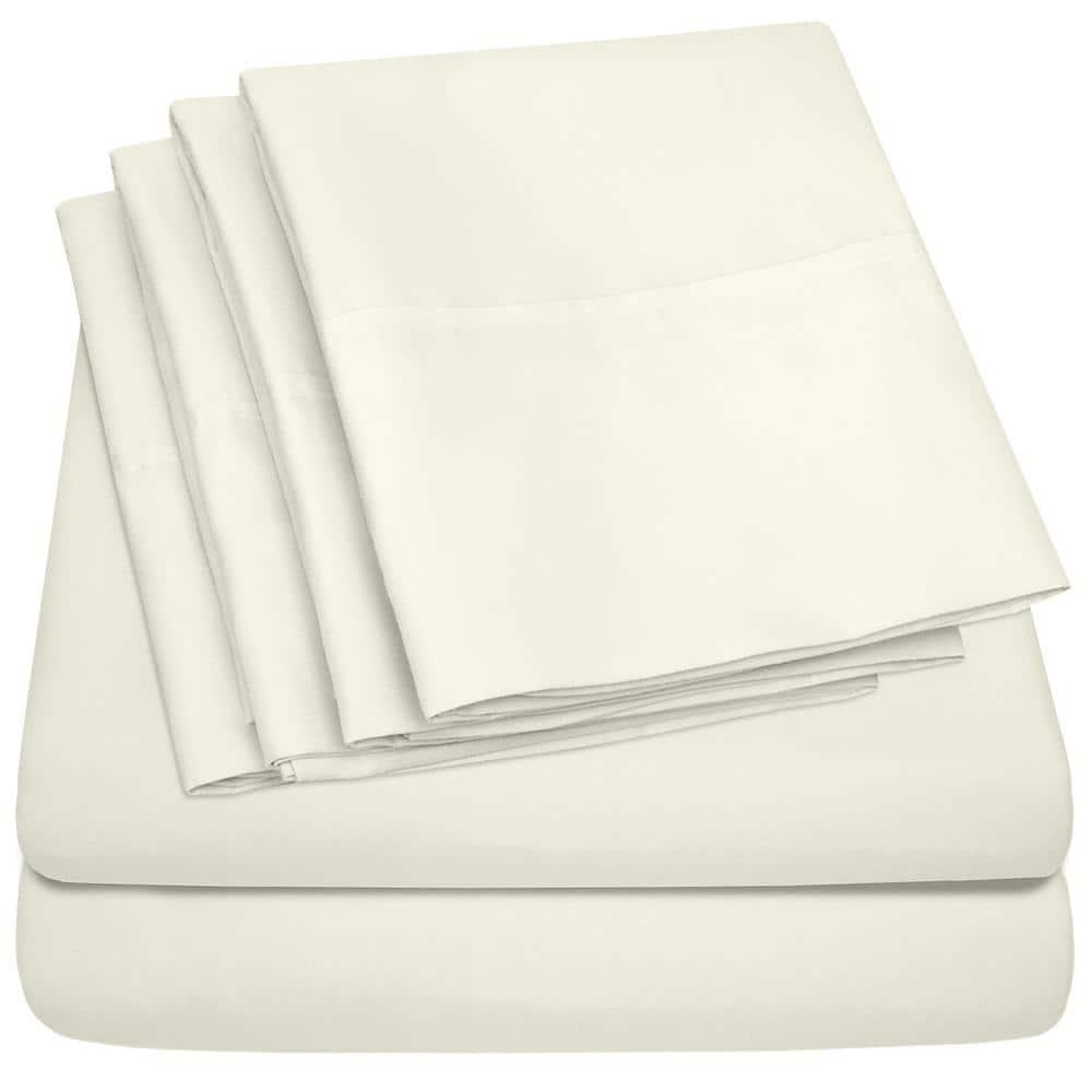 6 Piece Sheet Set, Deluxe Ultra Soft 1500 Series, Double Brushed Microfiber by Sweet Home Collection®- Queen, Ivory