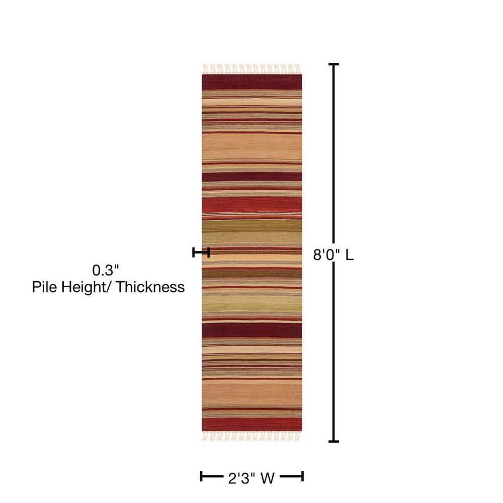 Striped Kilim STK313 Hand Woven Indoor Runner Rug - Red - 2'3"x8' - Safavieh
