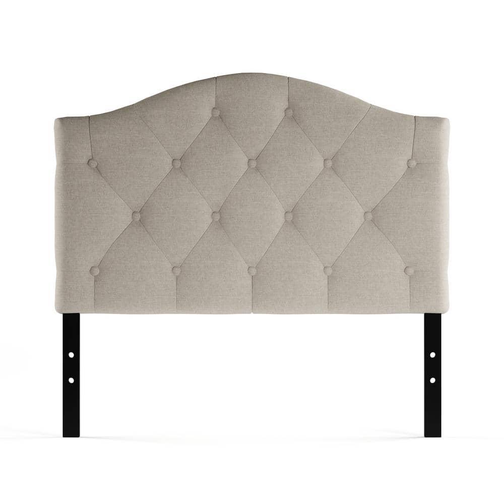 Baxton Studio Myra Modern and Contemporary Queen Size Light Beige Fabric Upholstered Button-tufted Scalloped