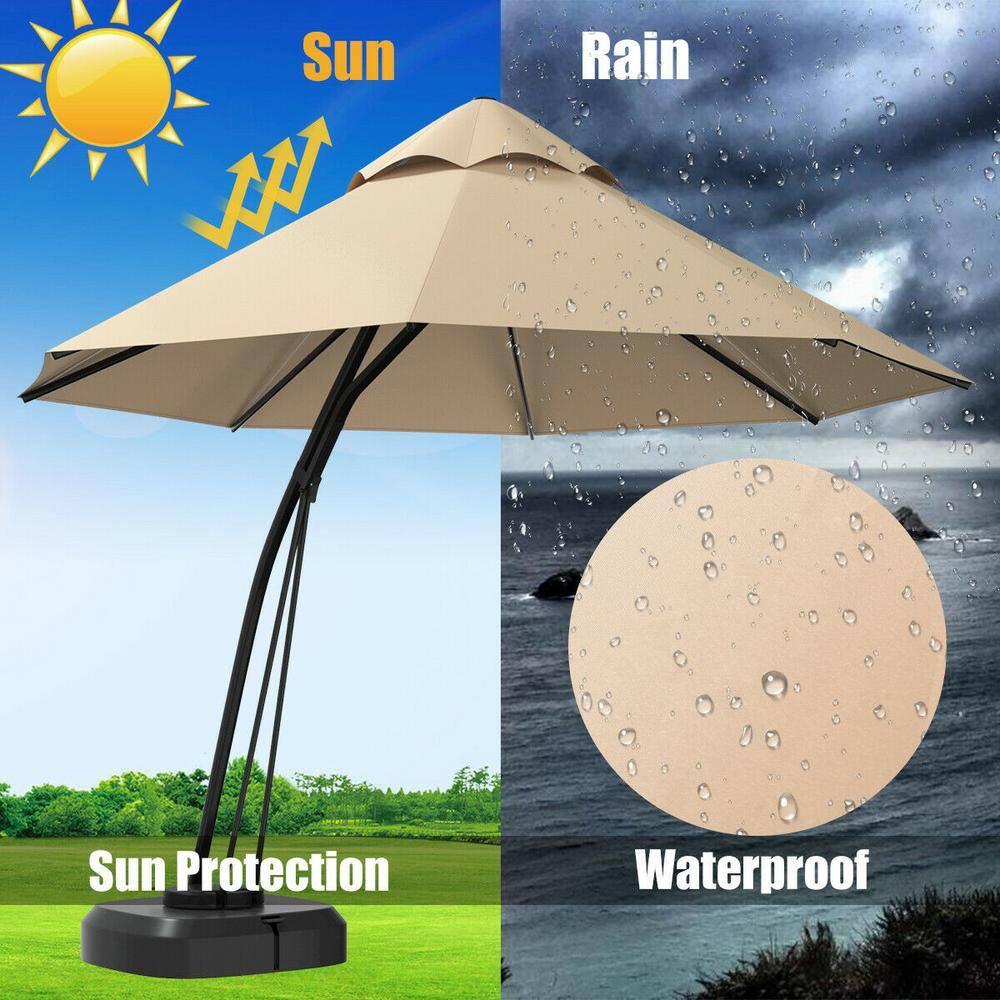 Canddidliike 11 Feet Outdoor Cantilever Hanging Umbrella with Base and Wheels-Tan, Patio Offset Umbrella with Easy Tilt Adjustment, Offset Hanging Umbrella, Sunshade Umbrella Canopy