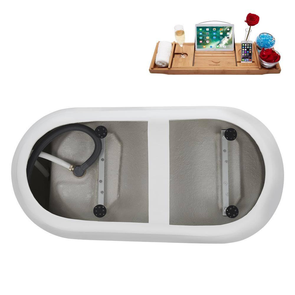 Streamline Bath 59" Streamline Freestanding Soaking Acrylic Bathtub With Drain and Bamboo Tray N2080BL