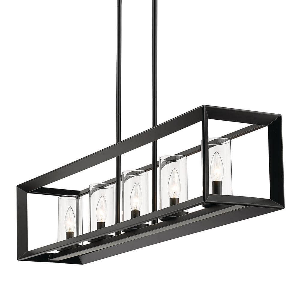 Golden Lighting Smyth 5-Light Linear Pendant in Matte Black with Clear Glass
