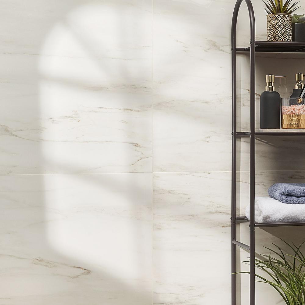Large Format 24" x 47" Polished Marble Look Porcelain Floor and Wall Tile (15.5 Sq. Ft. / Case)