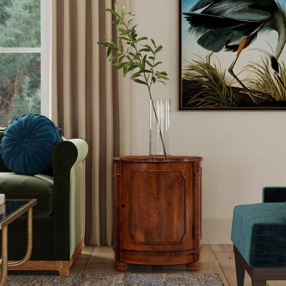 Thurmond Light Brown Round Wood Side Table with Storage