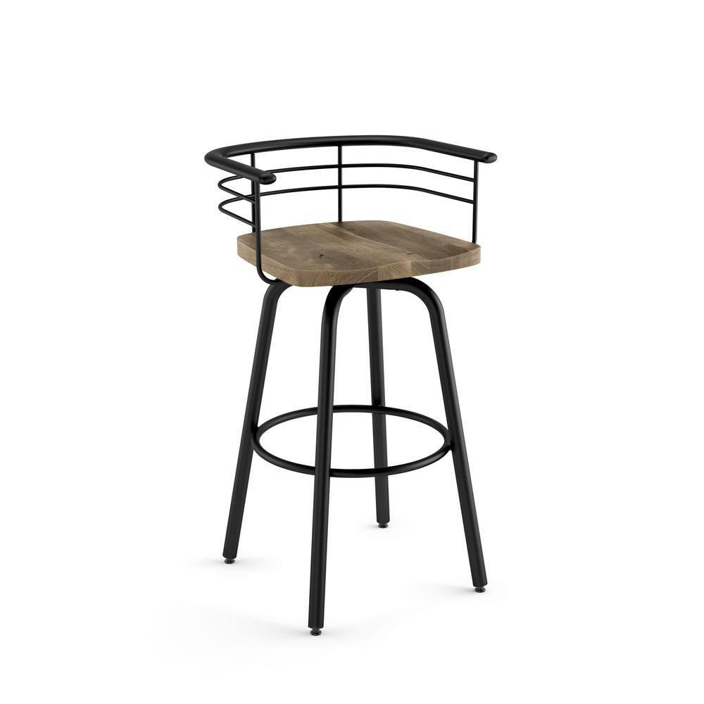 Amisco Brisk 30 In. Swivel Bar Stool - Beige Distressed Wood / Black Metal