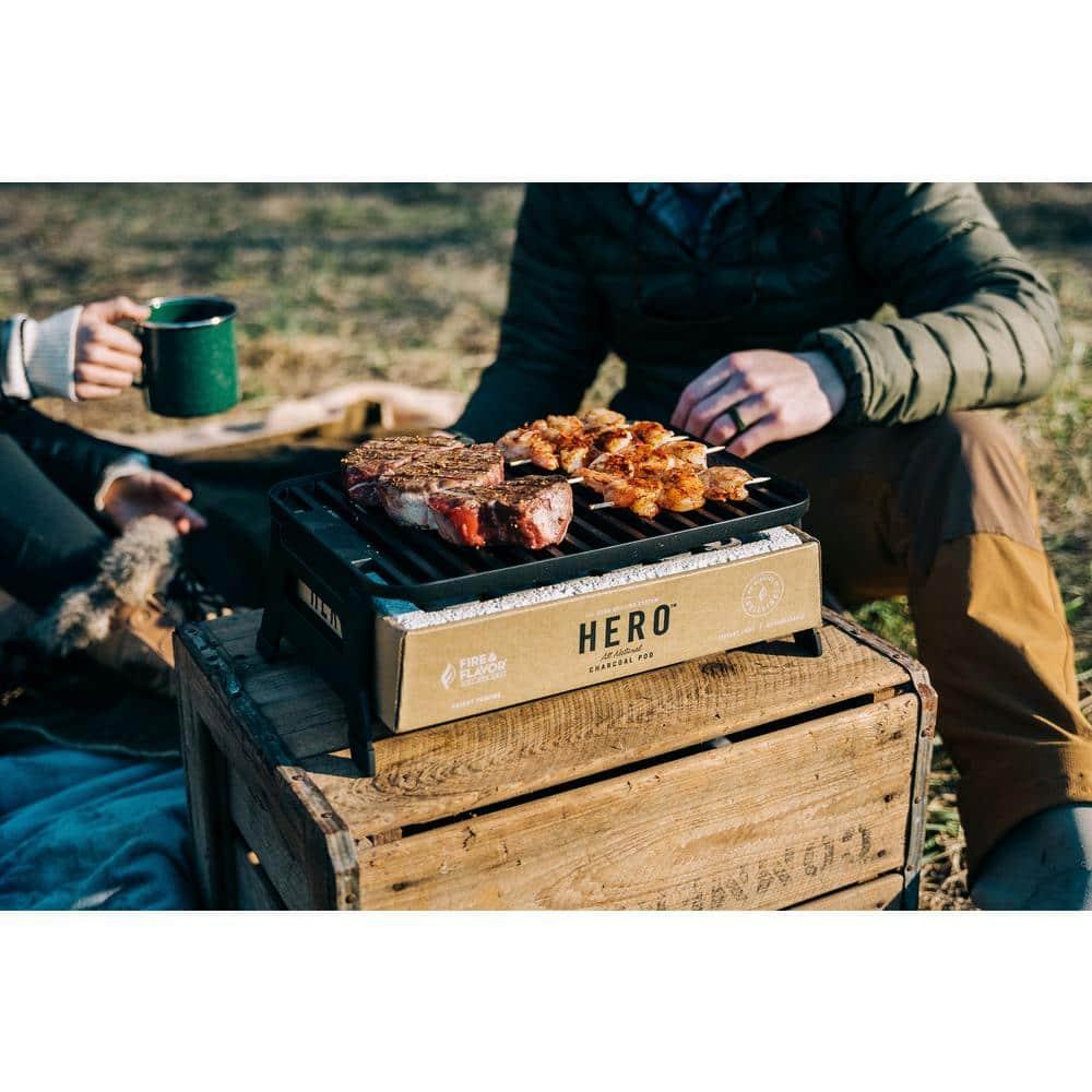Fire & Flavor HERO Grill Kit Ultra-Portable Easy Instant Light Charcoal Grilling for Tailgating