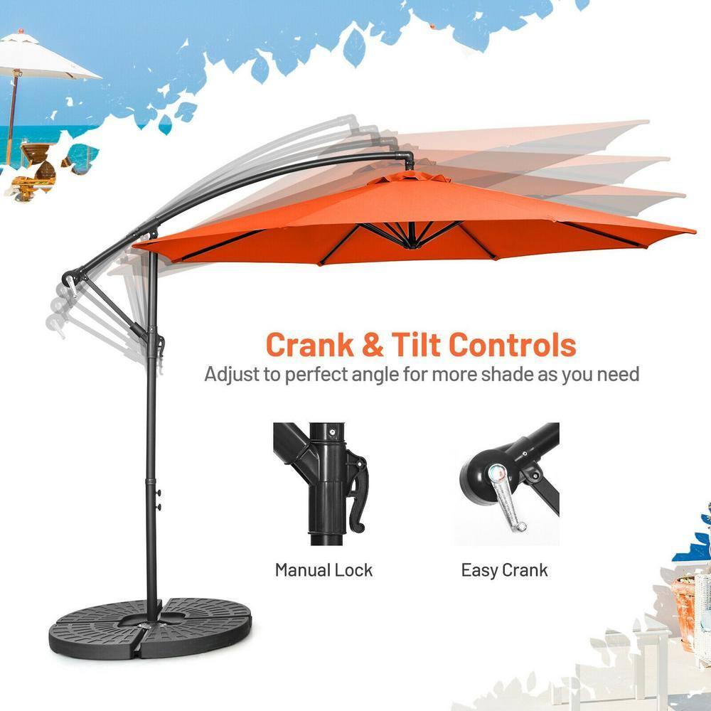 Tangkula 10FT Patio Offset Umbrella 8 Ribs Cantilever Umbrella w/Crank for Poolside Yard Lawn Garden Orange