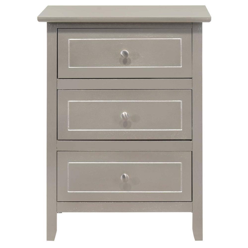 Passion Furniture Daniel 3-Drawer Silver Champagne Nightstand (25 in. H x 19 in. W x 15 in. D)
