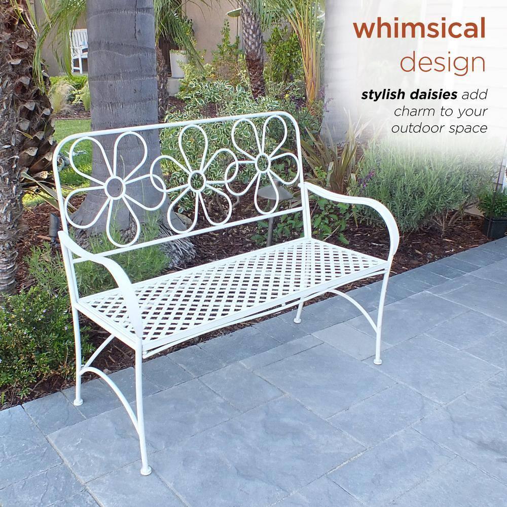 36" x 45" Daisy Metal Garden Bench White - Alpine Corporation