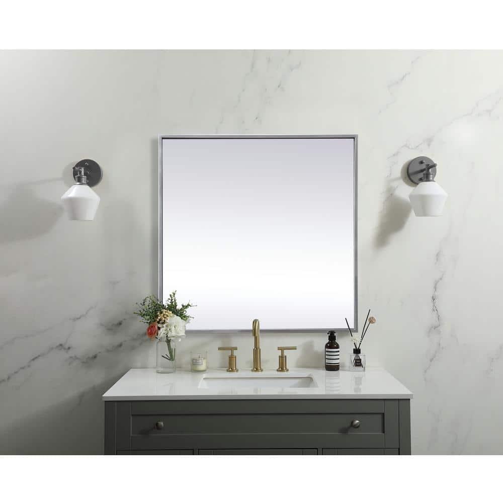 Elegant Lighting Metal Frame Square Mirror 24 inch in Silver