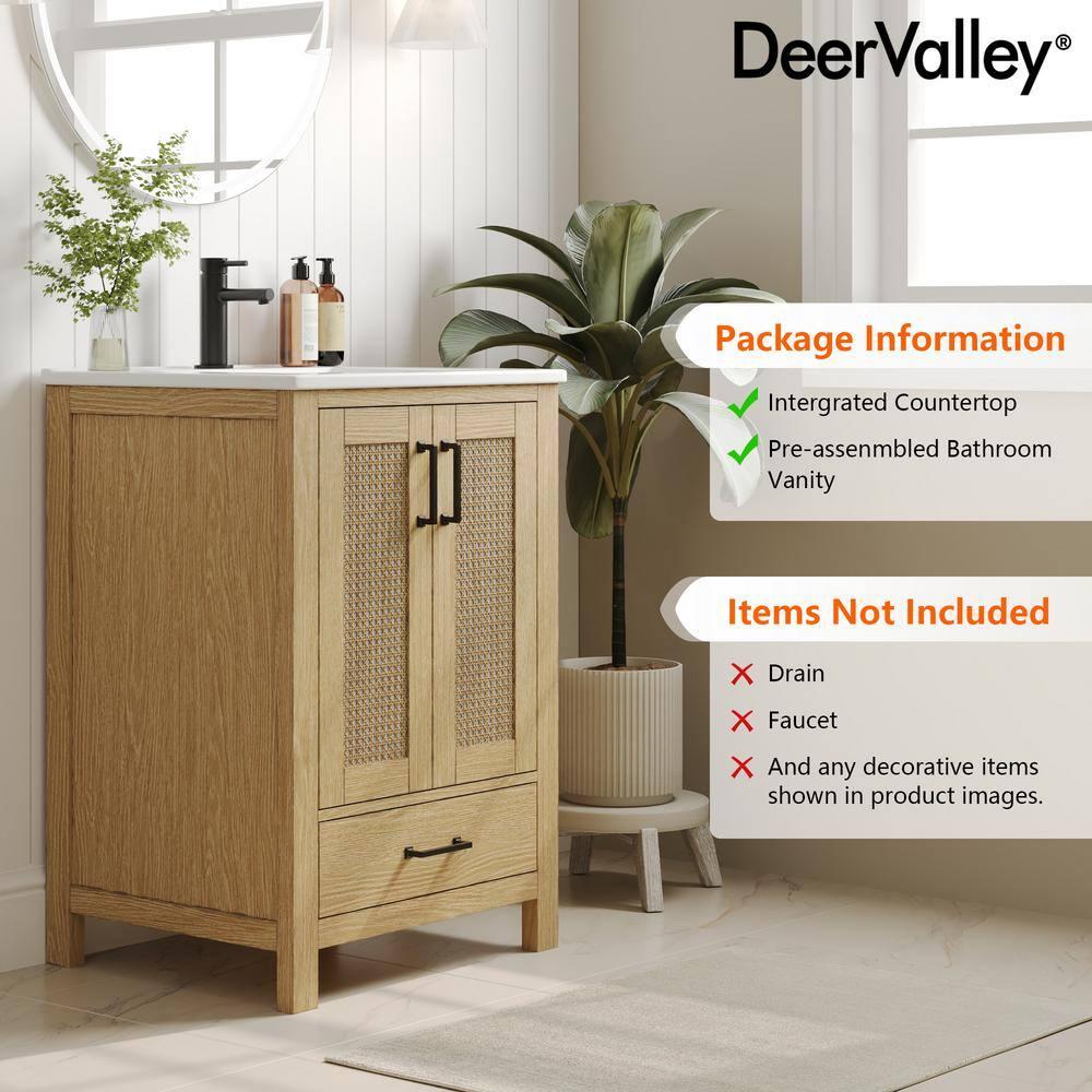 DeerValley Cove 24" Fully Assembled Single Bathroom Vanity with Ceramic Top, Soft-close Doors and Drawer