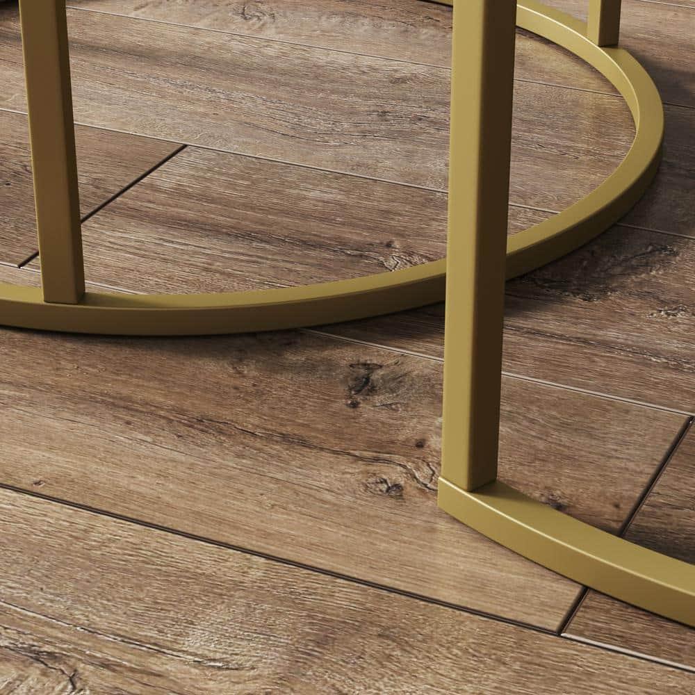 Modern Luxe Round Nesting Coffee Table Set, Glass & Marble on Gold Frame