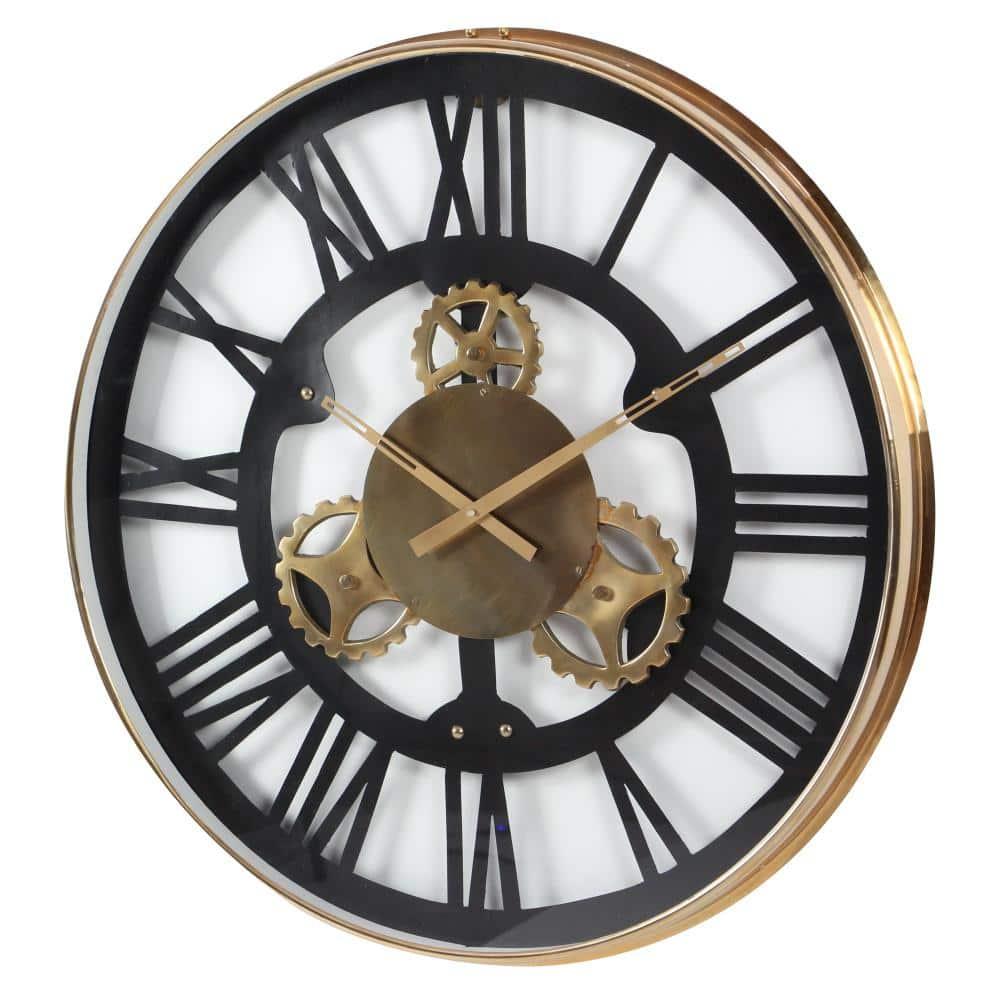 DecMode 32" Black Stainless Steel Metal Gear Wall Clock