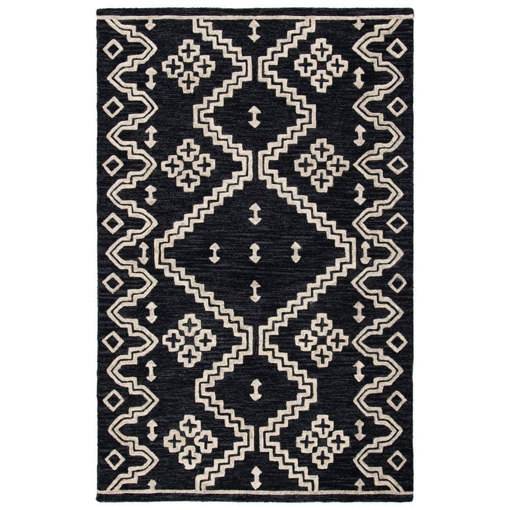 Abstract ABT852 Handmade Indoor Area Rug - Black/Ivory - 4'x6' - Safavieh