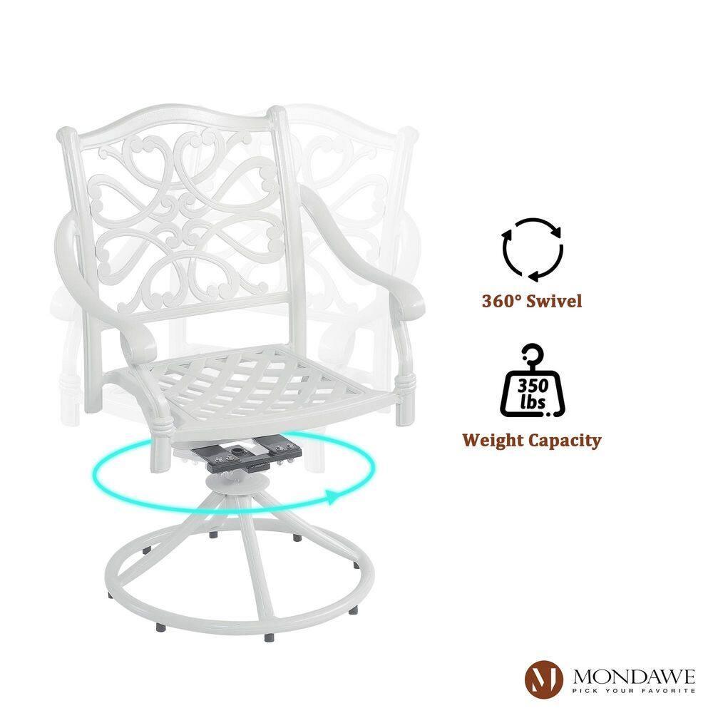 Mondawe 2 Pieces Cast Aluminum Swivel Dining Chair, All-Weather Aluminum Swivel Dining Chairs Outdoor Rocker Chair for Home Patio Garden Deck, White