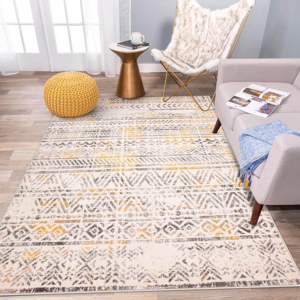 World Rug Gallery Geometric Distressed Bohemian Yellow 5'x7' Area Rug