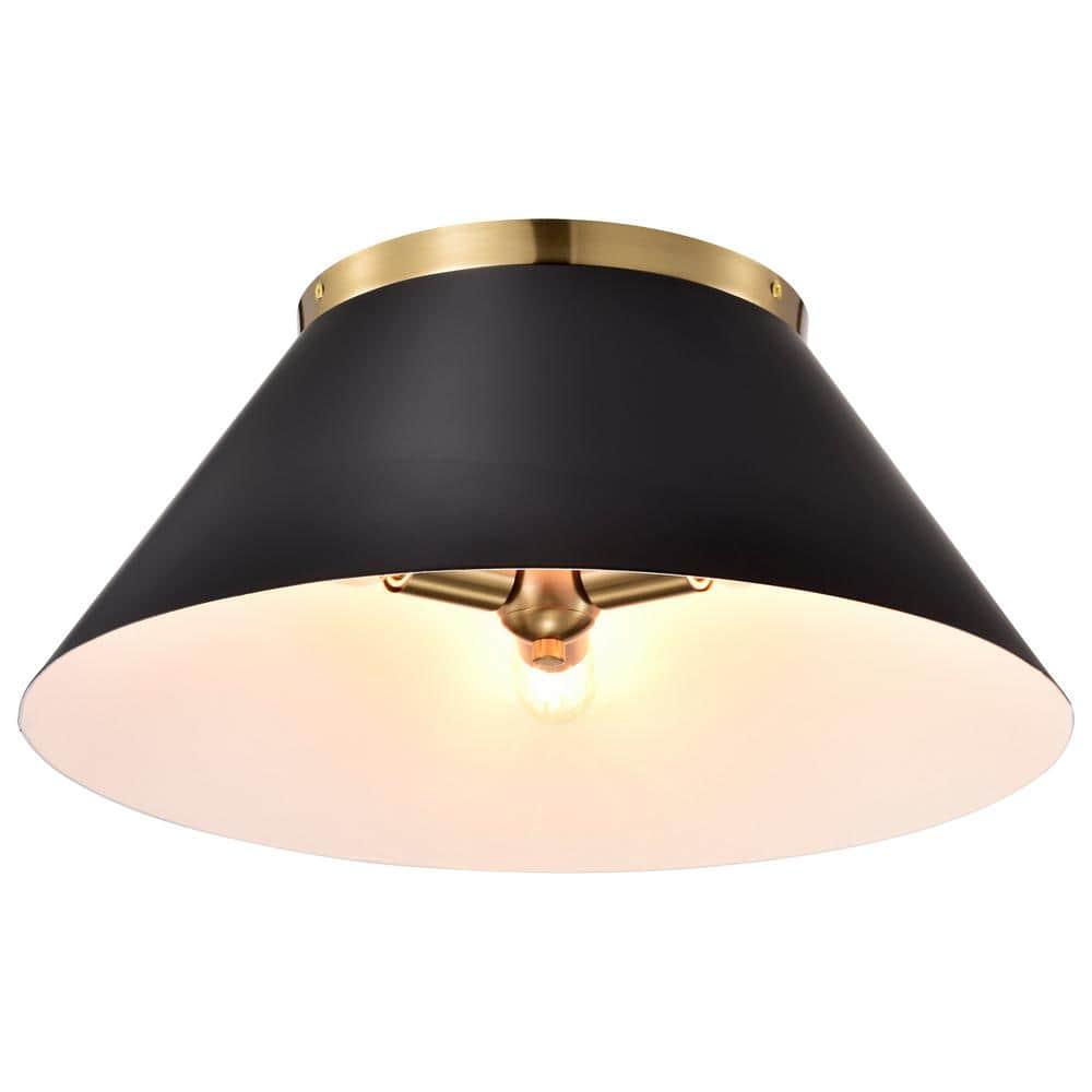 Nuvo Lighting Dover - 3 Light - Large Flush Mount - Black with Vintage Brass