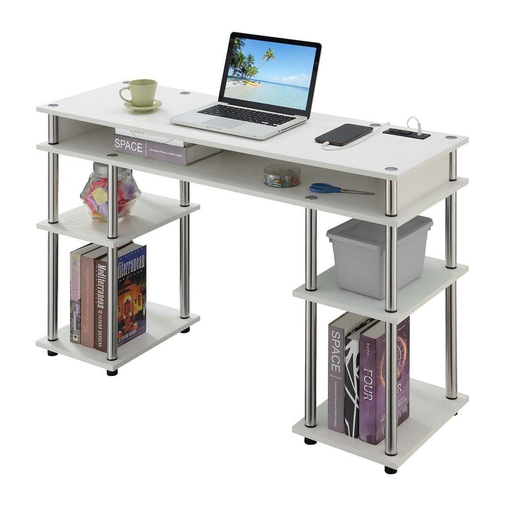 Adult, Designs2Go No Tools 30 inches Tall Student Desk with Charging Station and Shelves, White