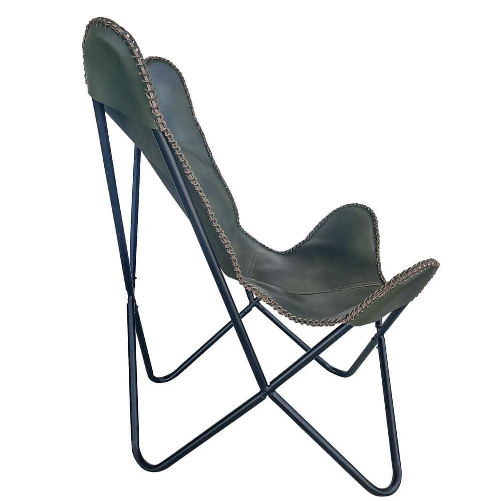 Genuine Leather Butterfly Chair  Forest Green