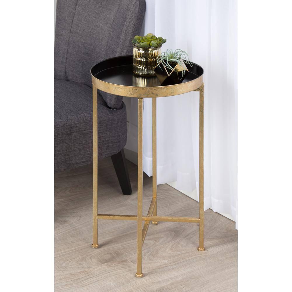 Kate and Laurel Celia Round Metal Tea Table, 14x14x25.75, Gold and Black