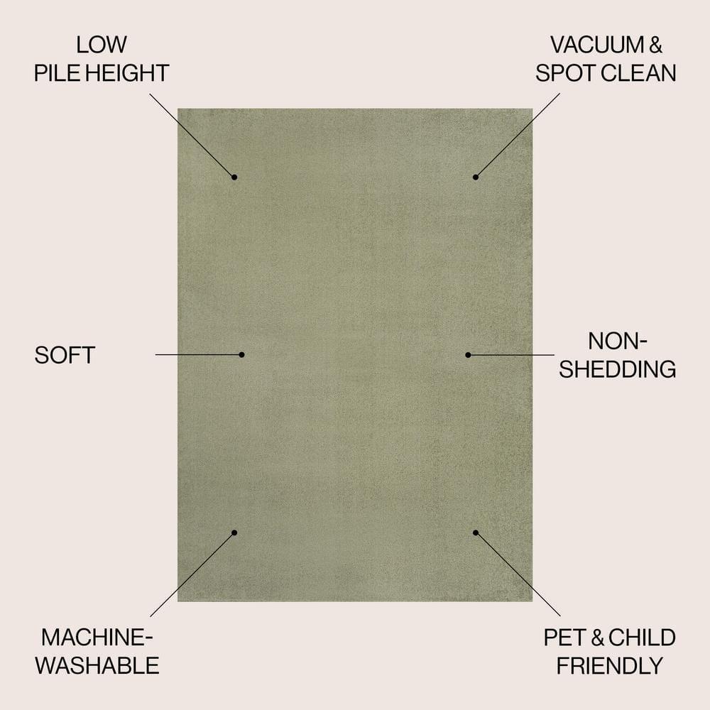 JONATHAN Y Twyla Classic Solid Low-Pile Machine-Washable Sage Green 5 ft. x 8 ft. Area Rug