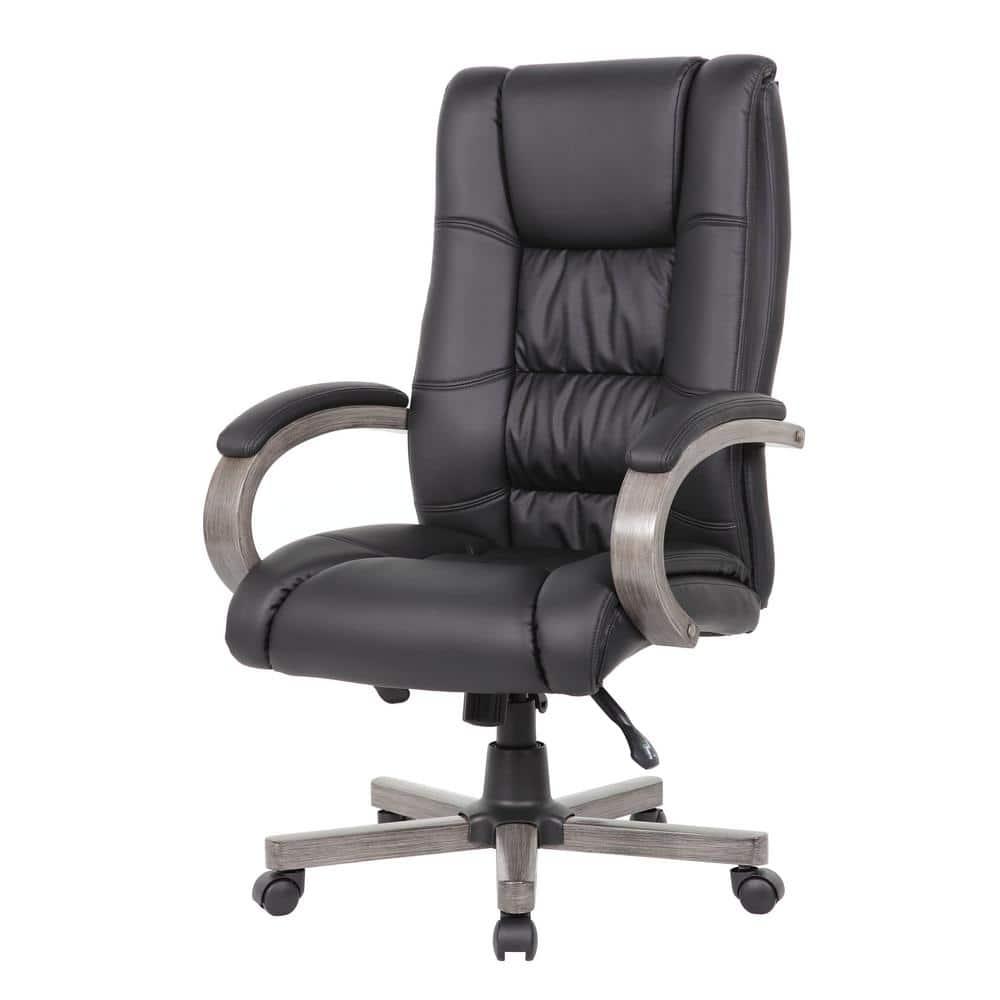 Boss Office Products High Back Wood Finished Executive Chair, Black Upholstery/Grey Wood