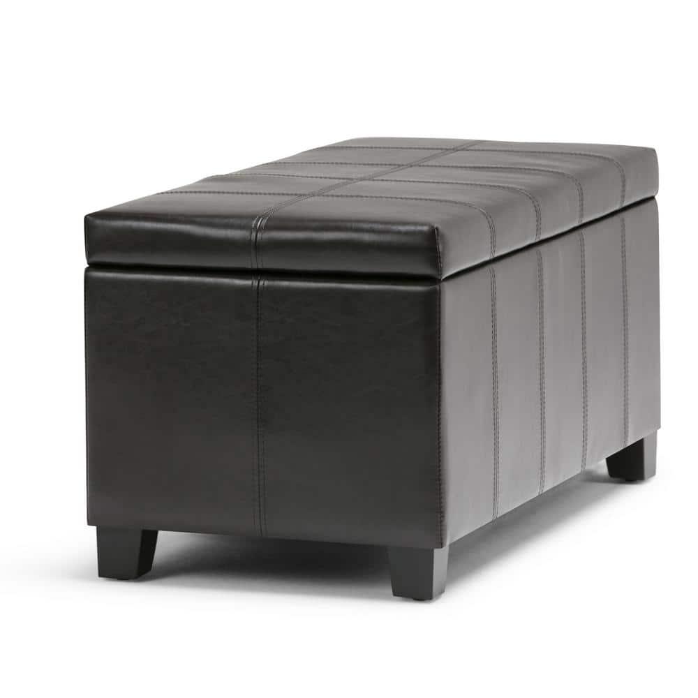 Simpli Home Dover Faux Leather Storage Bench in Tanners Brown