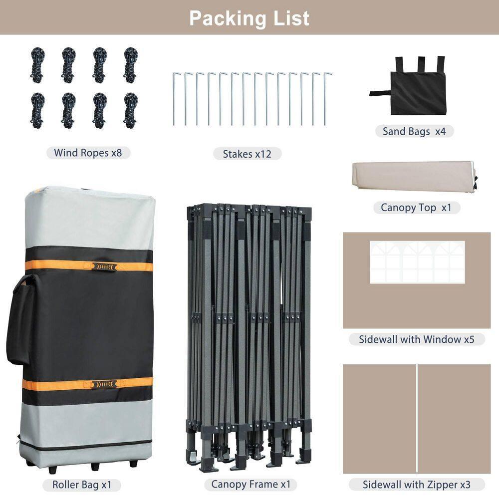 Khaki 10x30 Heavy Duty Outdoor Pop Up Canopy Tent with Sidewalls