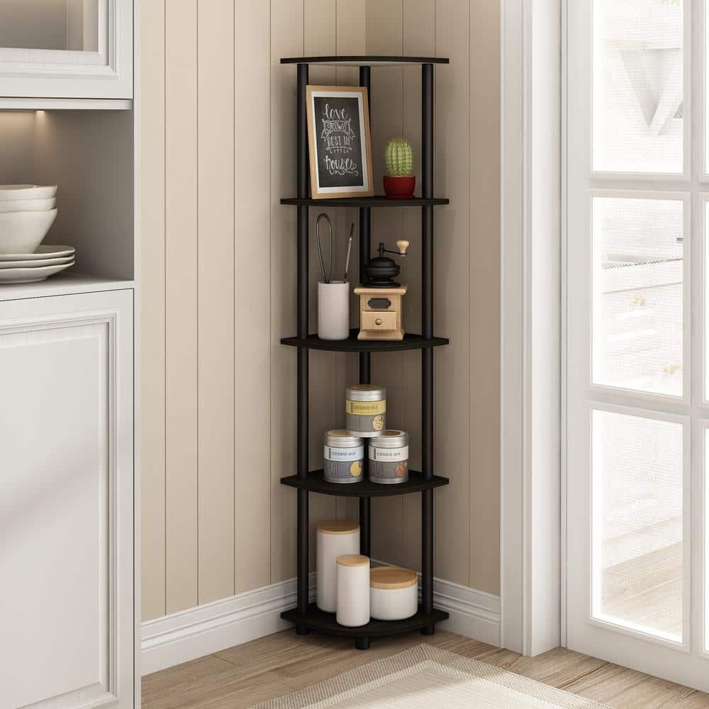 Furinno Turn-N-Tube 5 Tier Corner Display Rack Multipurpose Shelving Unit, Espresso & Black - 57.7 x 11.6 x 11.6 in.
