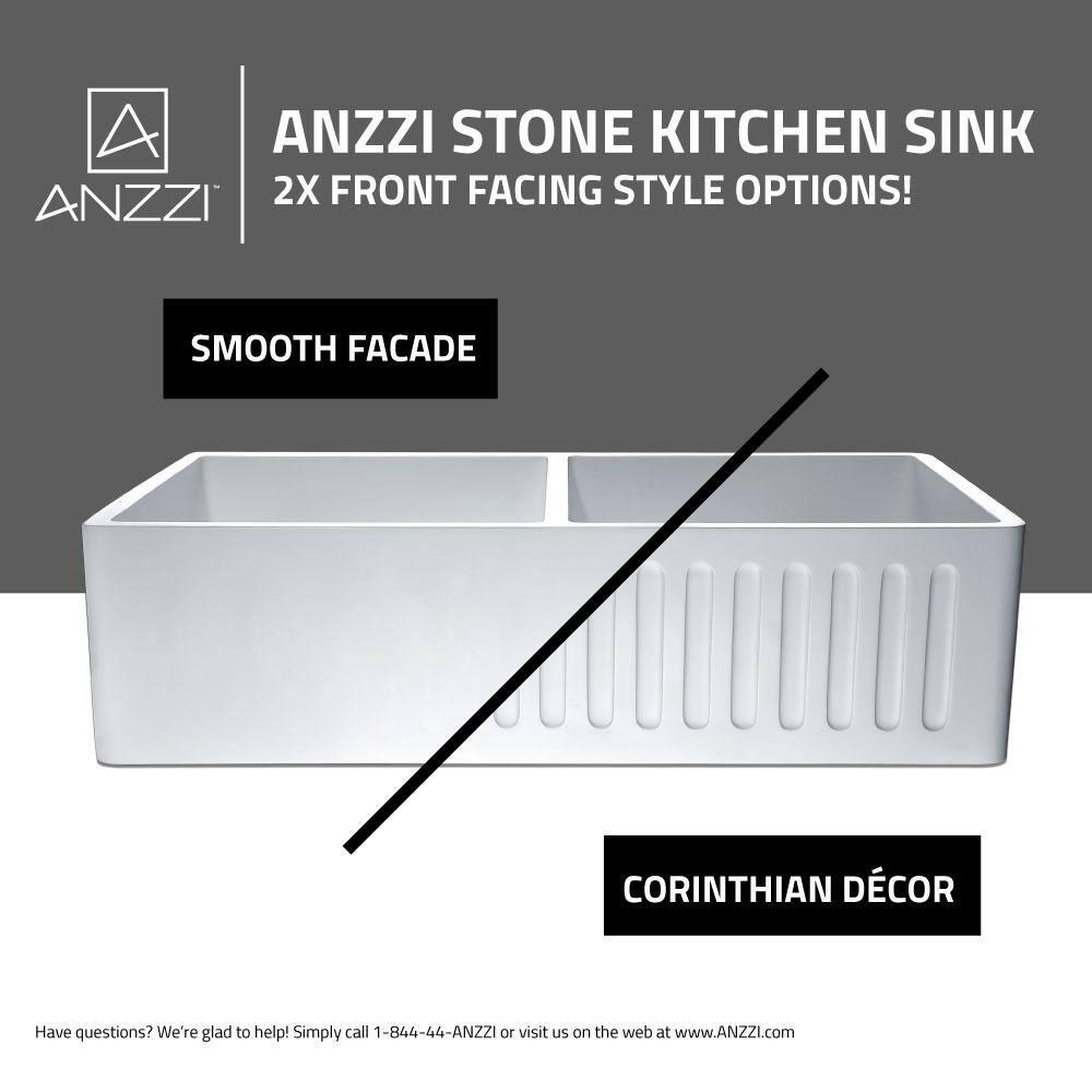 ANZZI K-AZ227-2B Roine 18'' L Farmhouse / Apron Double Bowl Solid Surface Kitchen Sink