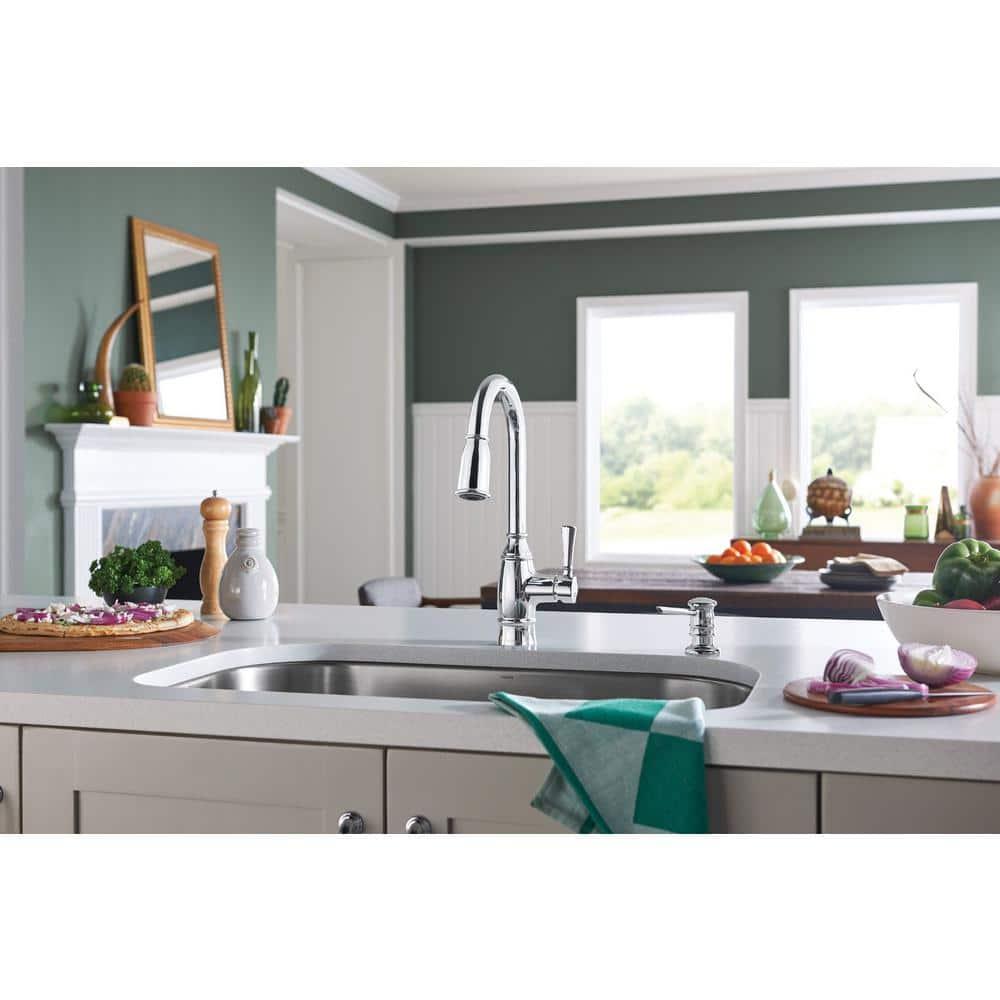 MOEN Noell Single-Handle Pull-Down Sprayer Kitchen Faucet with Reflex and Soap Dispenser in Chrome
