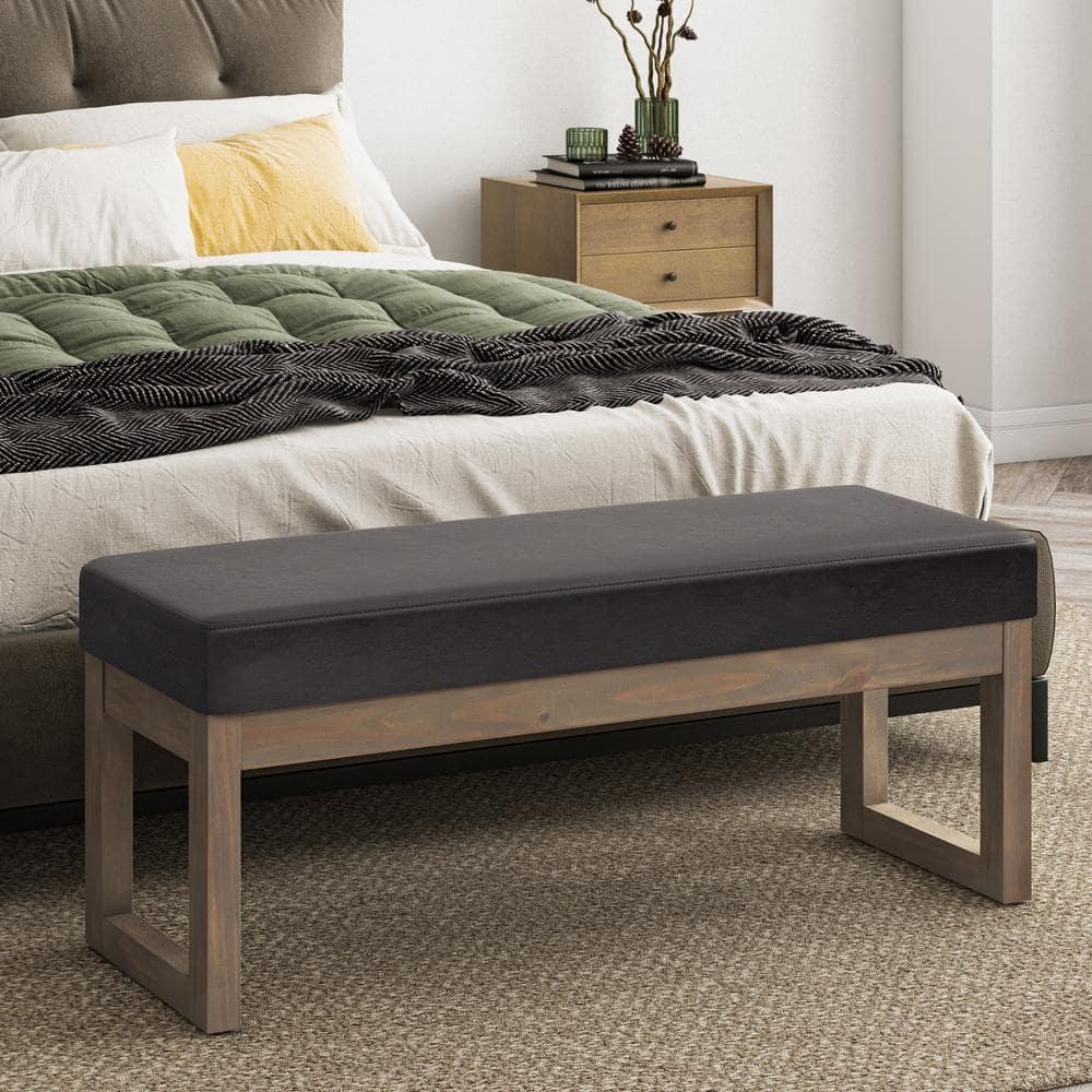 Simpli Home Milltown Ottoman Bench with Upholstered Seat and Solid Wood Frame