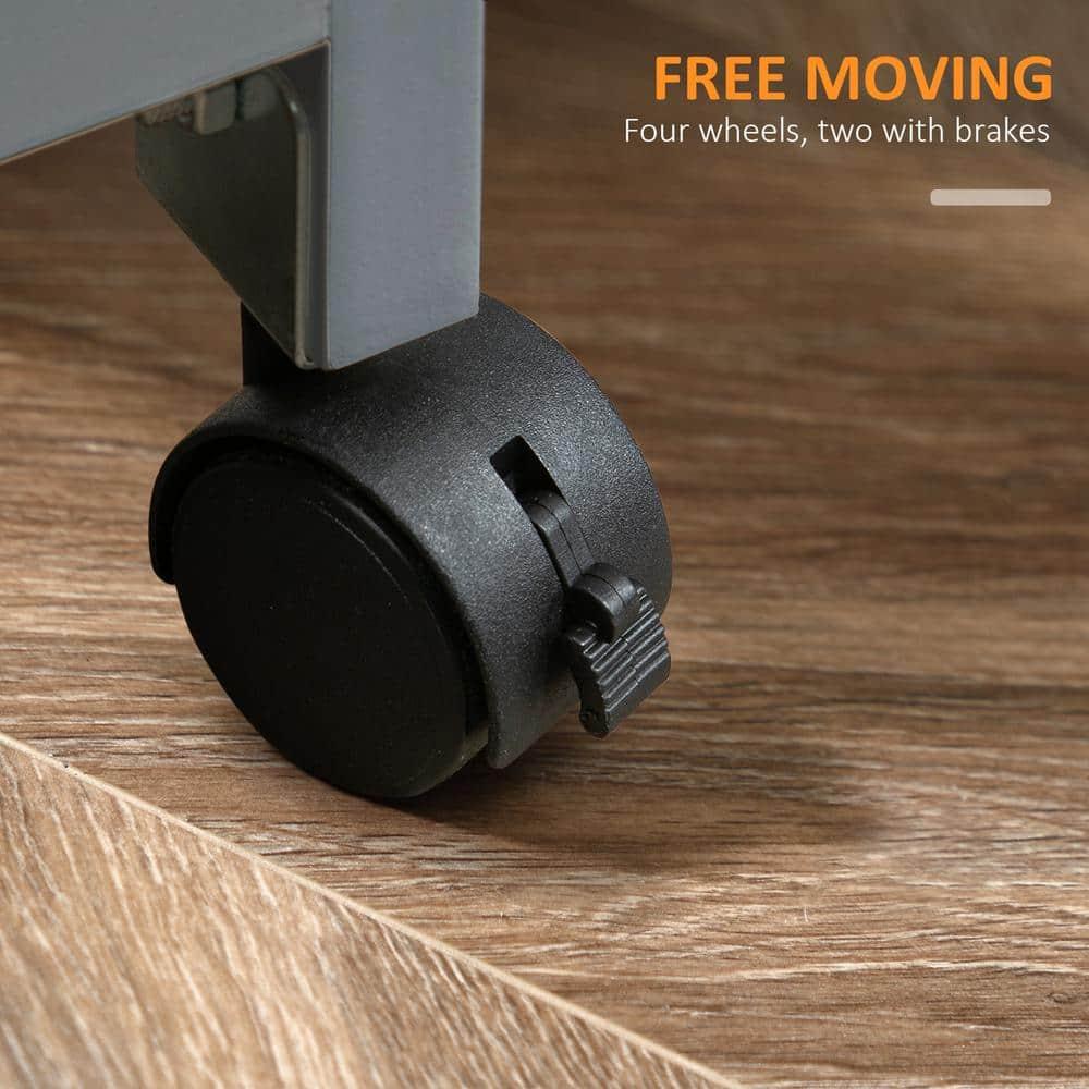 HOMCOM Rolling Kitchen Island Cart, Bar Serving Cart, Compact Trolley on Wheels with Wood Top, Shelves & Drawers for Home Dining Area, Gray