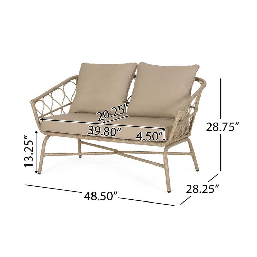 Montserrat Wicker Outdoor Loveseat with Cushions, Light Brown and Beige