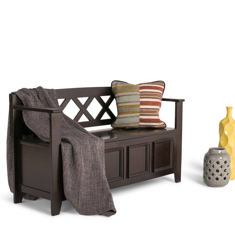 Simpli Home Amherst 48"W Solid Wood Entryway Storage Bench with Lift-Top Lid and Dual Compartments