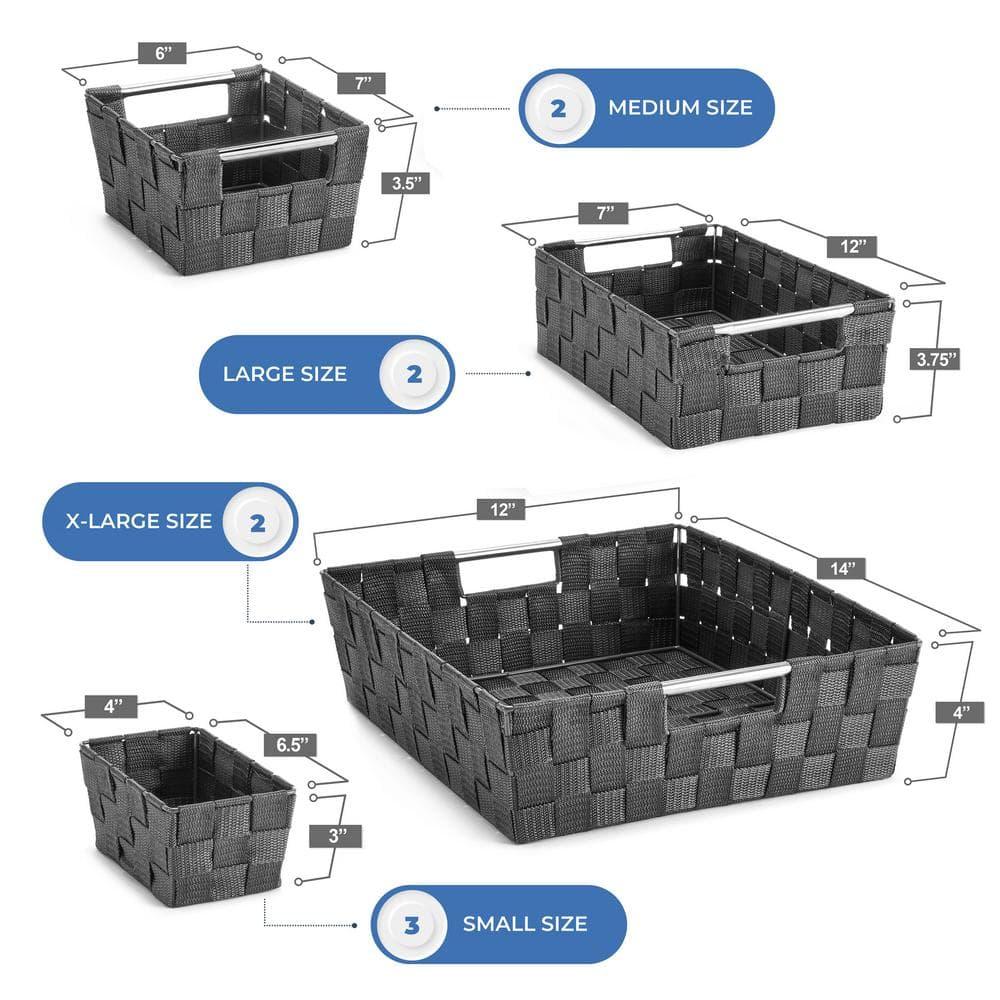 Sorbus Set of 9 Large Storage Baskets for Organizing, Mesh Hand-Woven Basket, Linen Closet Organizers and Storage, Organizer Storage Baskets for Shelves, Organizers and Storage (Gray)