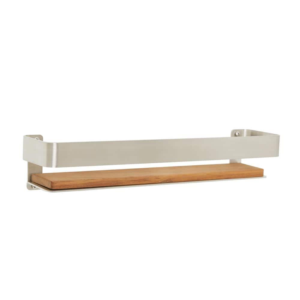 17 Stories Clet Wall Mount Stainless Steel Teak Wood Rectangular Bathroom Shelf